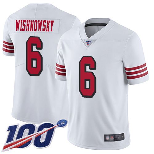 San Francisco 49ers Limited White Men Mitch Wishnowsky NFL Jersey 6 100th Season Vapor Untouchable Rush